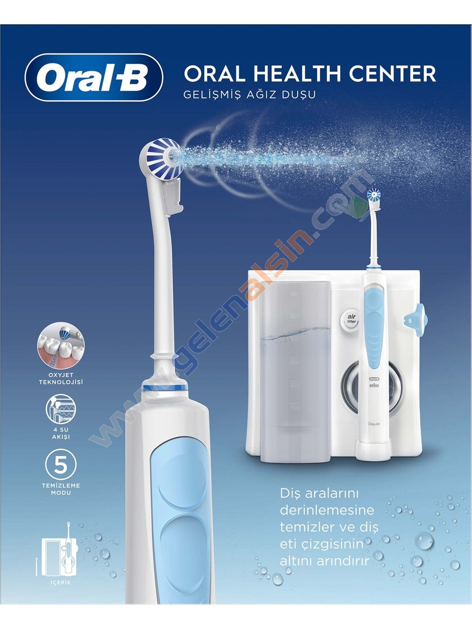 Oral-B Ağız Sağlığı Merkezi Ağız Duşu - Ağız duşu, 1 Oxyjet Başlığı, 1 Su Jeti Başlığı